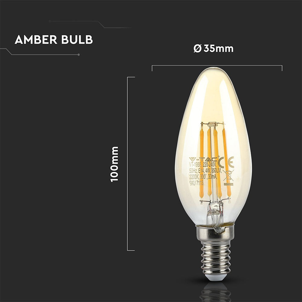 4W C35 Żarówka LED Filament / Klosz: Bursztynowy / Barwa:2200K / Trzonek:E14