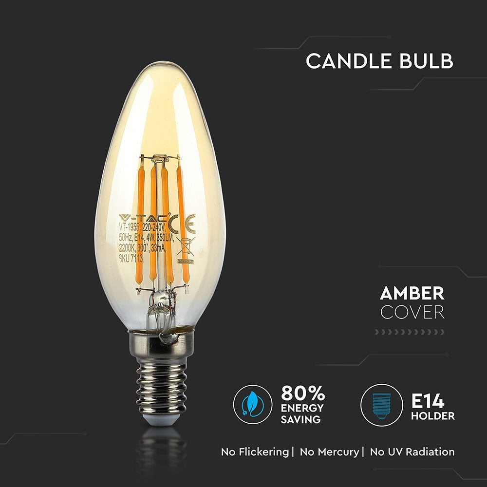 4W C35 Żarówka LED Filament / Klosz: Bursztynowy / Barwa:2200K / Trzonek:E14