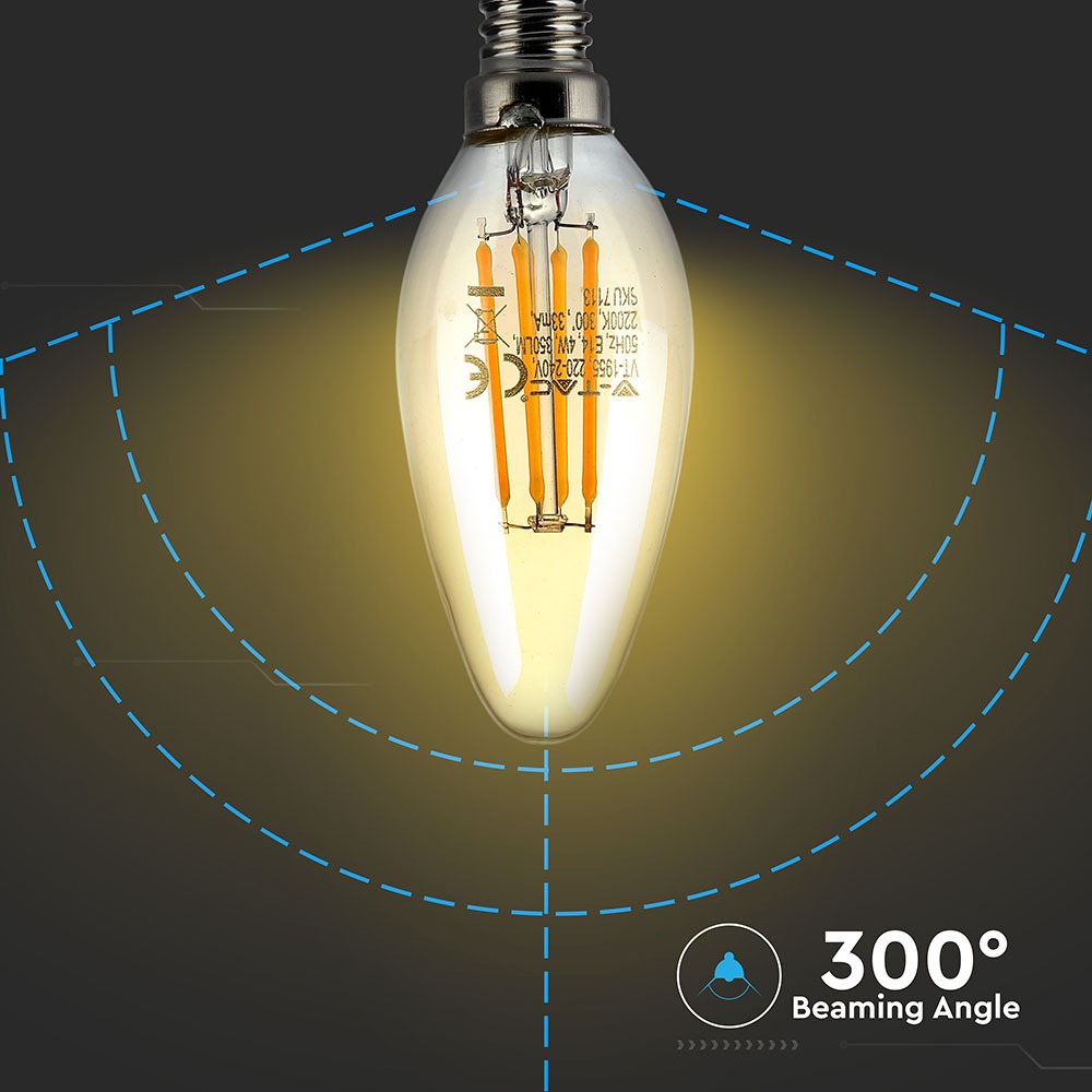 4W C35 Żarówka LED Filament / Klosz: Bursztynowy / Barwa:2200K / Trzonek:E14