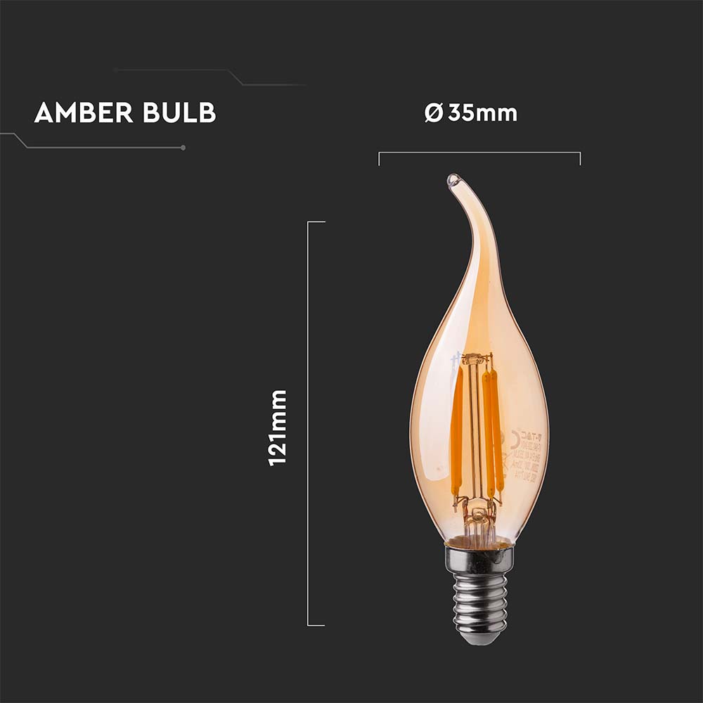 4W C35 Żarówka LED Filament / Klosz: Bursztynowy kręcony płomyk / Barwa:2200K / Trzonek:E14