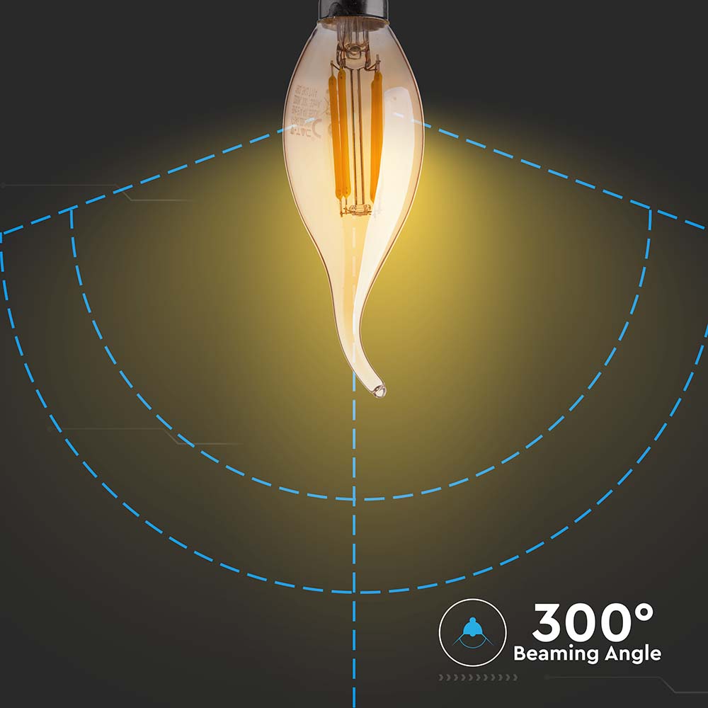 4W C35 Żarówka LED Filament / Klosz: Bursztynowy kręcony płomyk / Barwa:2200K / Trzonek:E14