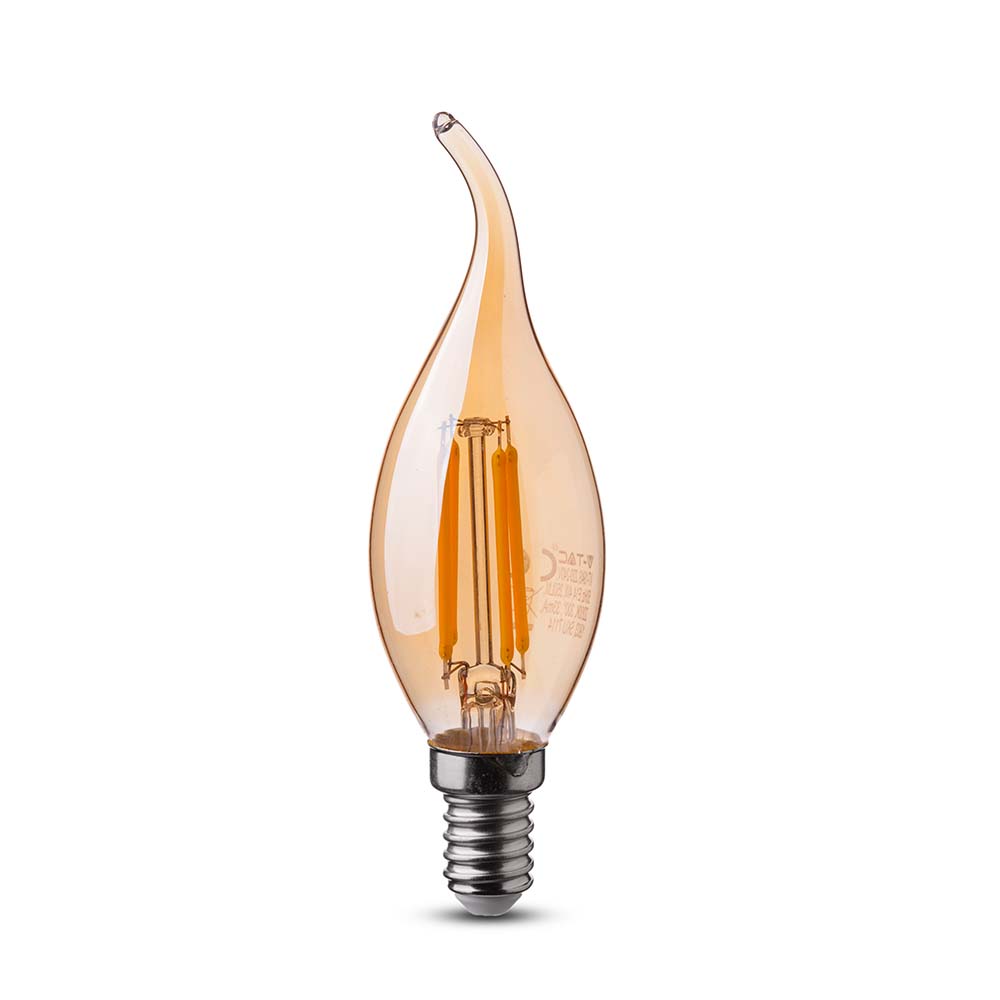 4W C35 Żarówka LED Filament / Klosz: Bursztynowy kręcony płomyk / Barwa:2200K / Trzonek:E14