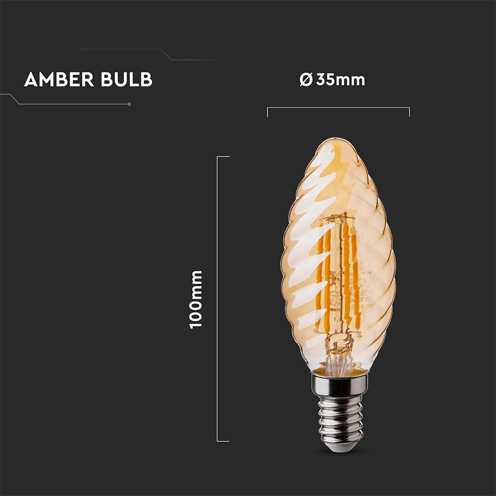 4W C35 Żarówka LED Filament / Klosz: Bursztynowy kręcony / Barwa:2200K / Trzonek:E14