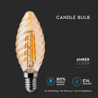 4W C35 Żarówka LED Filament / Klosz: Bursztynowy kręcony / Barwa:2200K / Trzonek:E14
