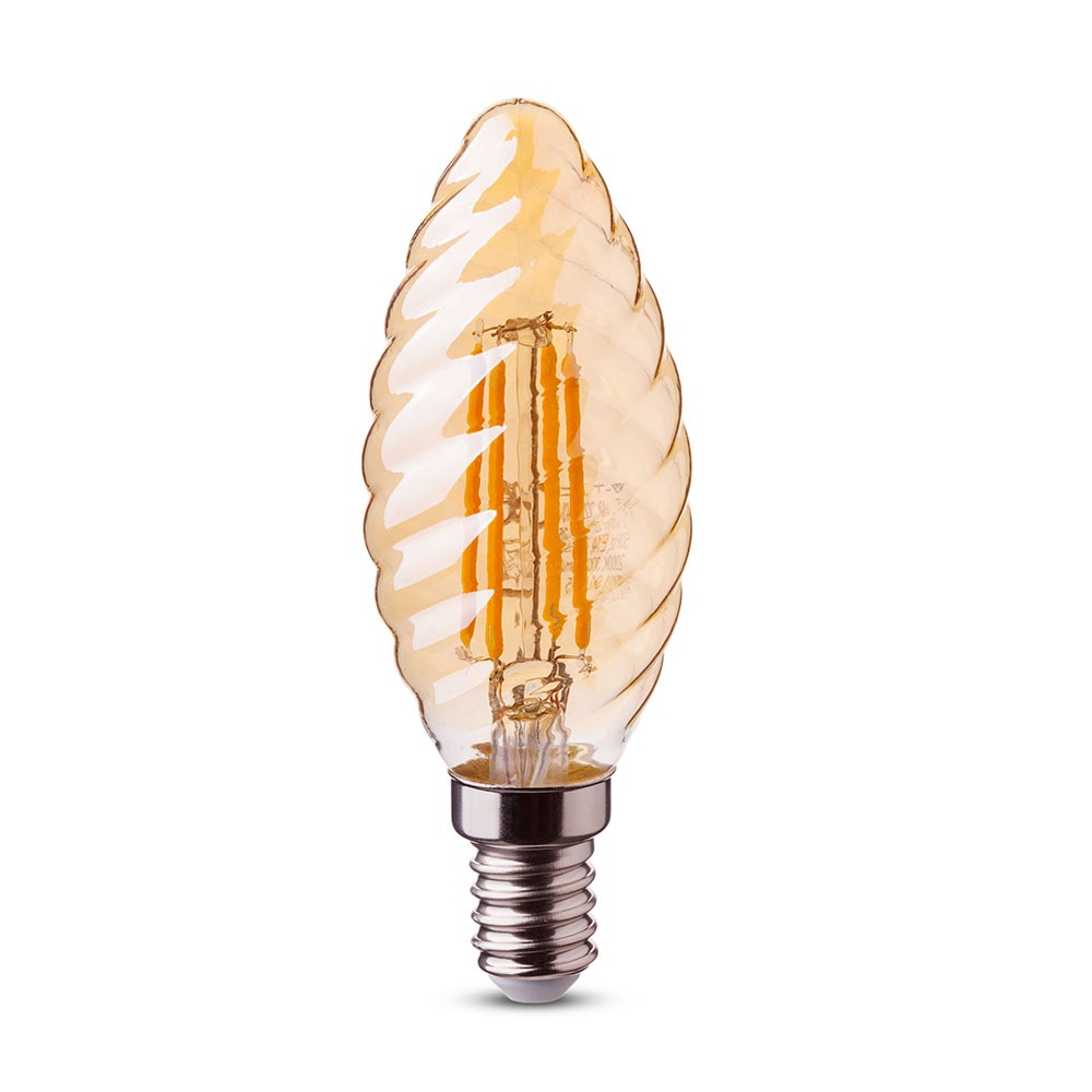 4W C35 Żarówka LED Filament / Klosz: Bursztynowy kręcony / Barwa:2200K / Trzonek:E14
