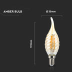 4W C35 Żarówka LED Filament / Klosz: Bursztynowy kręcony płomyk / Barwa:2200K / Trzonek:E14