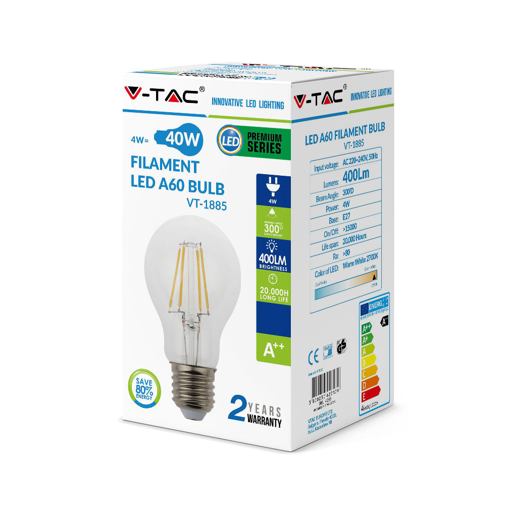 4W A60 Żarówka LED Filament / Barwa: 6400K / Trzonek:E27