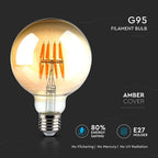 8W G95 Żarówka LED Filament / Klosz Bursztynowy / Barwa:2200K / Trzonek:E27