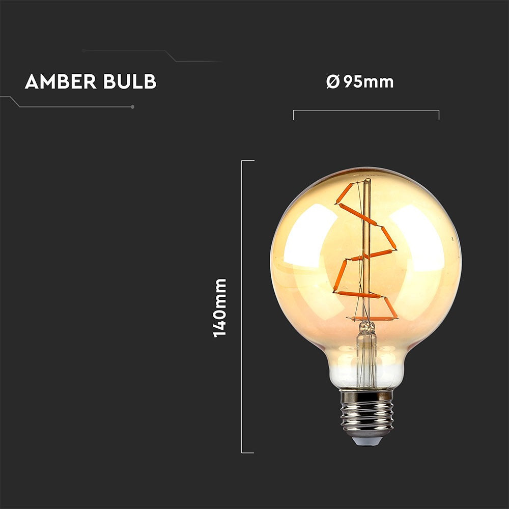 4W G95 Żarówka LED Filament / Klosz Bursztynowy / Barwa:2200K / Trzonek:E27
