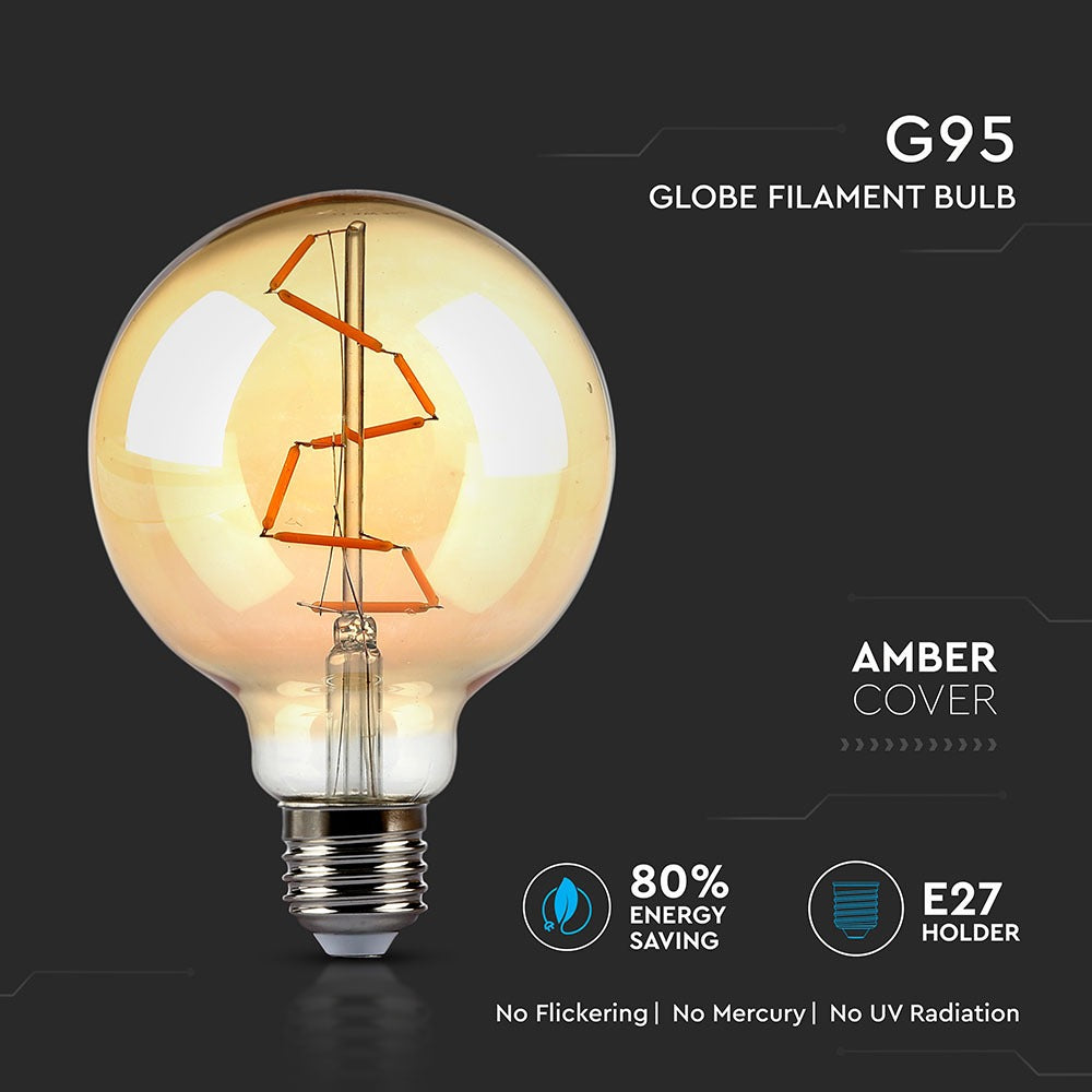 4W G95 Żarówka LED Filament / Klosz Bursztynowy / Barwa:2200K / Trzonek:E27