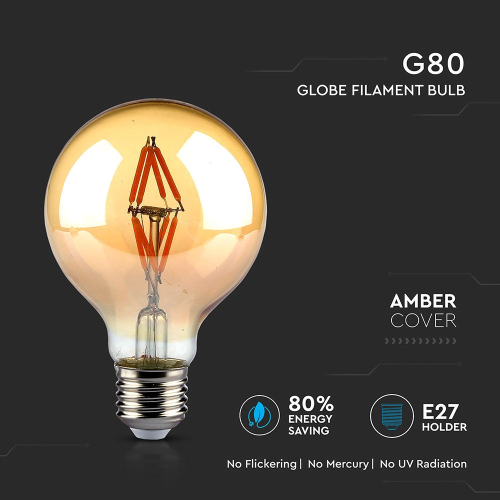 4W G80 Żarówka LED Filament / Klosz Bursztynowy / Barwa:2200K / Trzonek:E27
