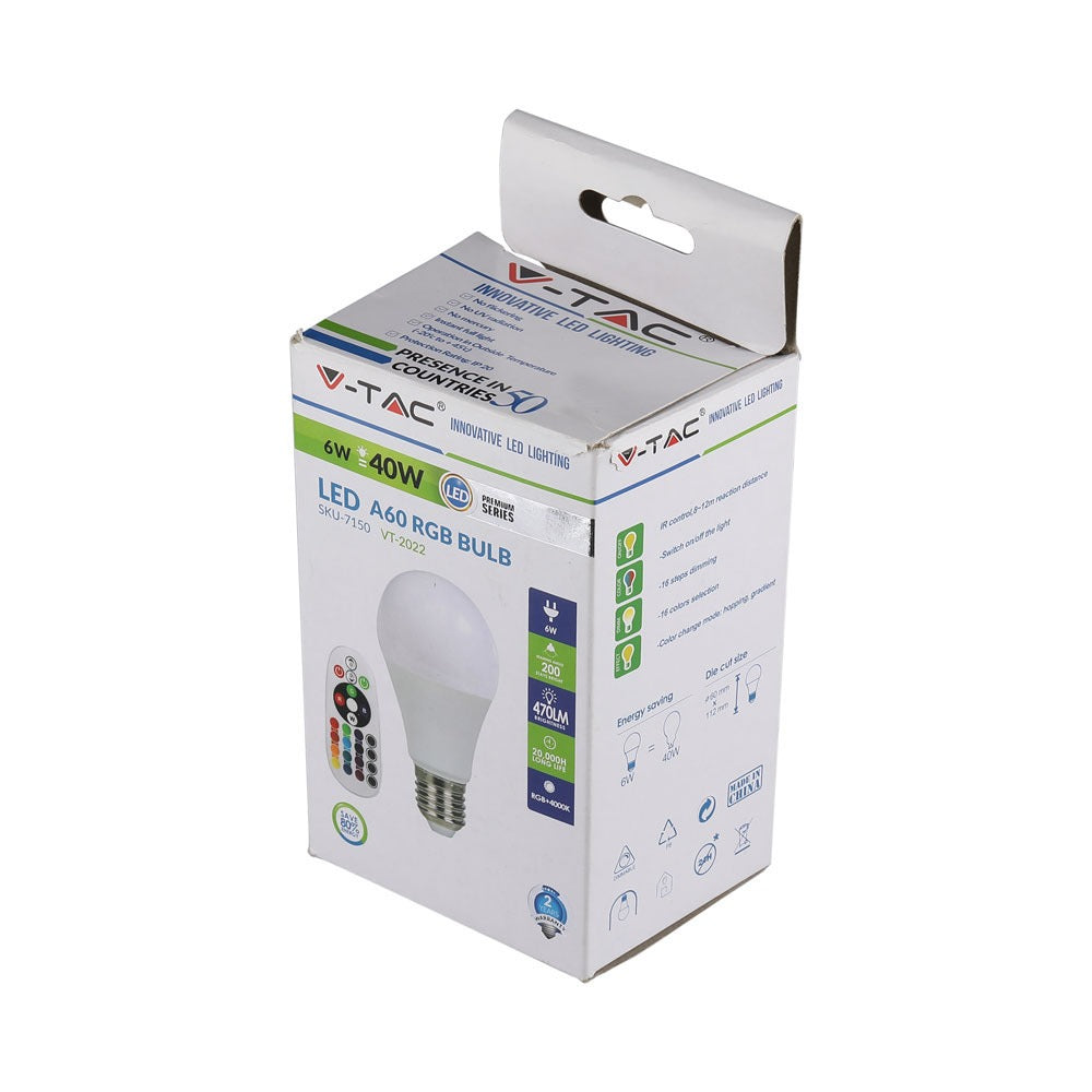 6W A60 Żarówka LED sterowana pilotem / Barwa:RGB+6400K / Trzonek:E27
