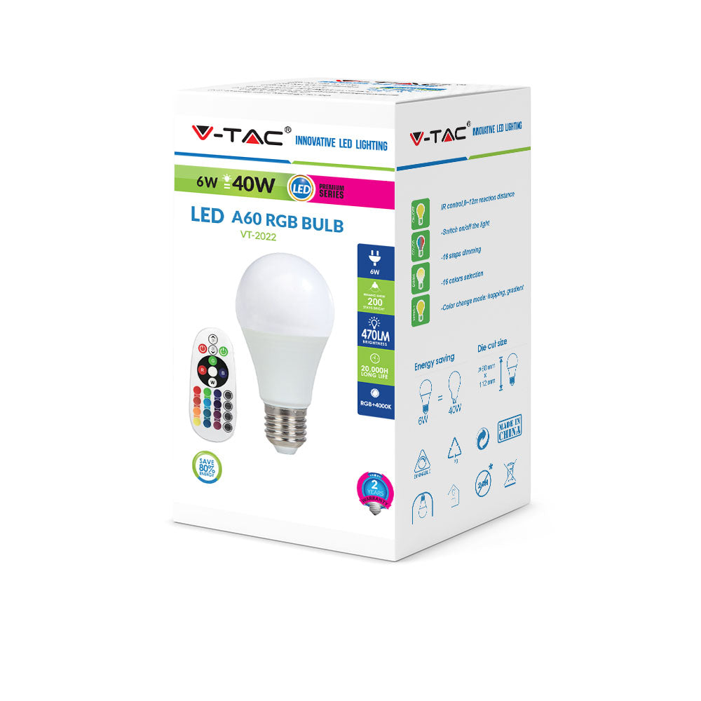 6W A60 Żarówka LED sterowana pilotem / Barwa:RGB+4000K / Trzonek:E27
