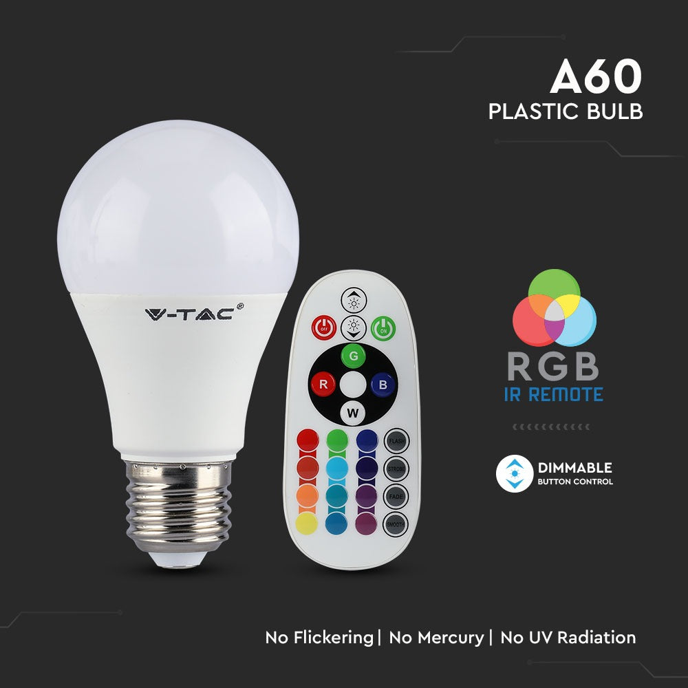 6W A60 Żarówka LED sterowana pilotem / Barwa:RGB+4000K / Trzonek:E27