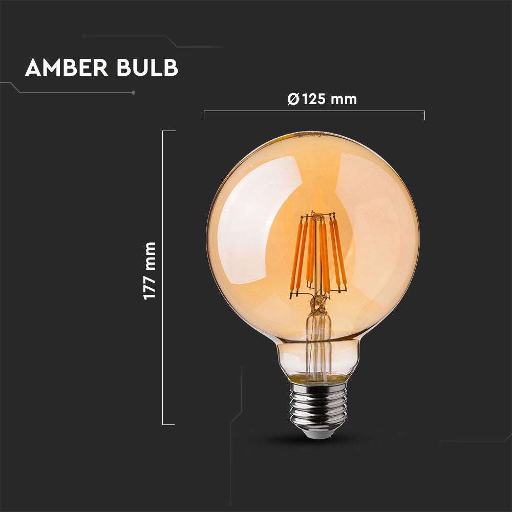 8W G125 Żarówka LED Filament / Klosz Bursztynowy / Barwa:2200K / Trzonek:E27