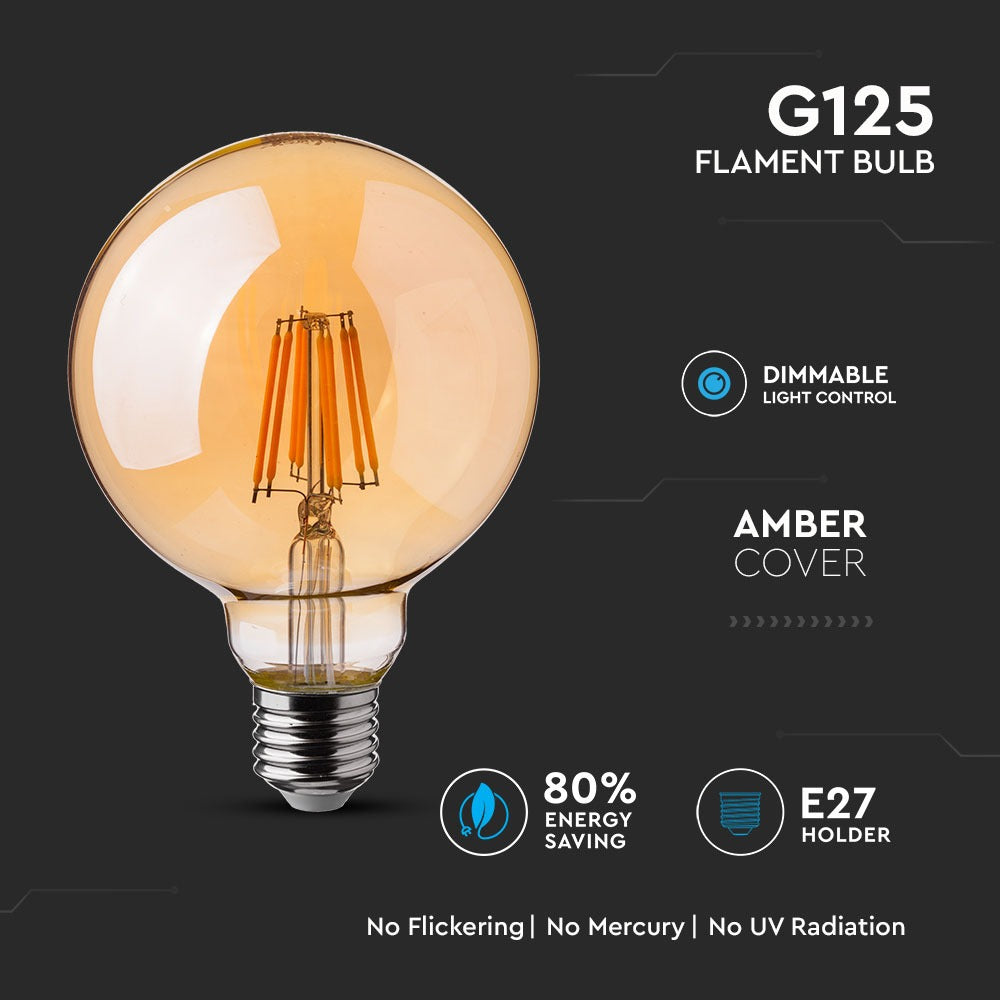8W G125 Żarówka LED Filament / Klosz Bursztynowy / Barwa:2200K / Trzonek:E27