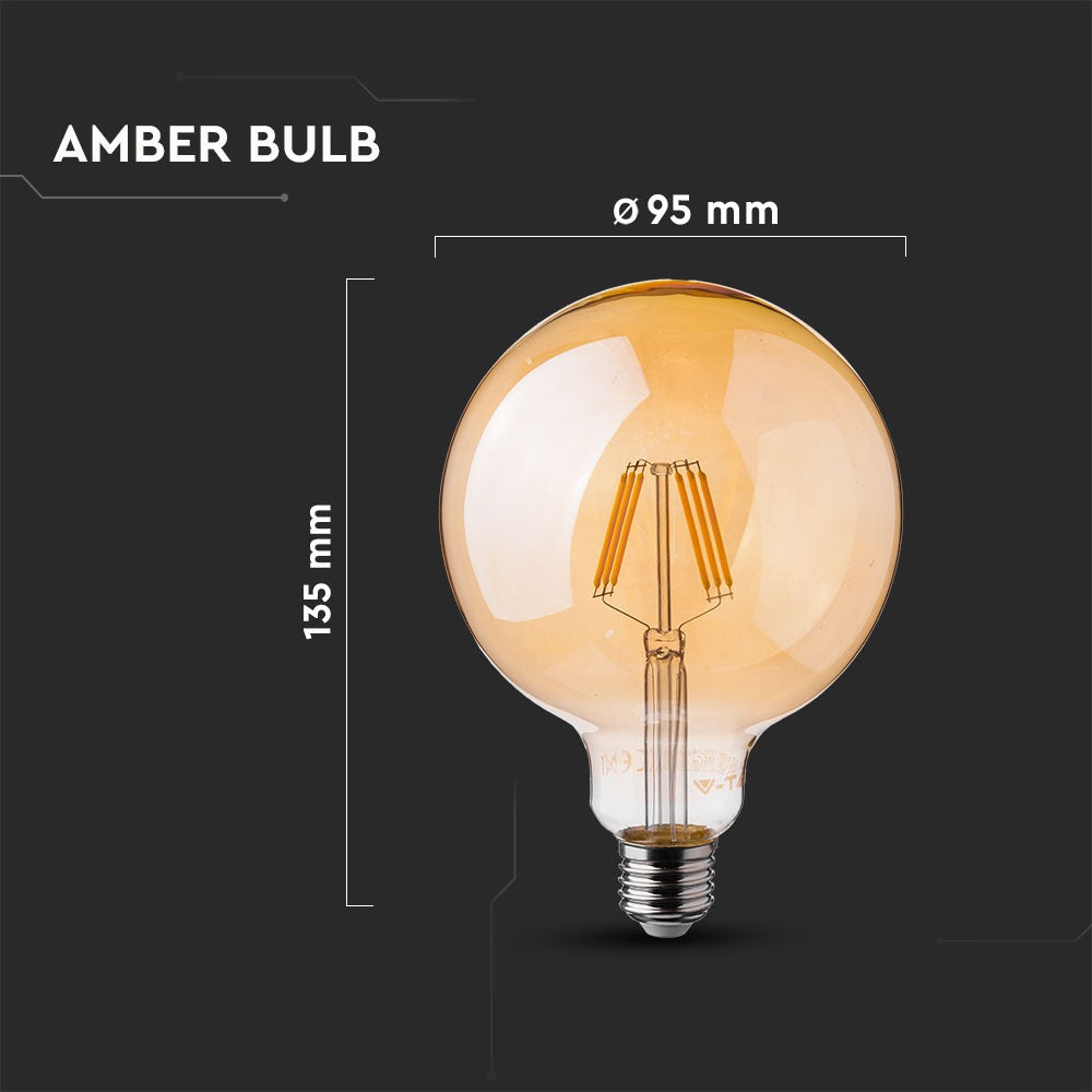 6W G95 Żarówka LED Filament / Klosz Bursztynowy / Barwa:2200K / Ściemniana / Trzonek:E27
