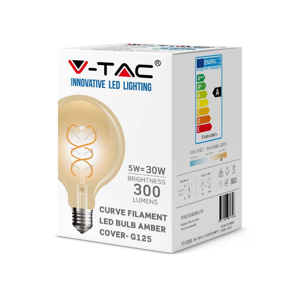 5W G125 Żarówka LED Filament Globe / Barwa:2200K / Klosz: Bursztynowy / Trzonek: E27