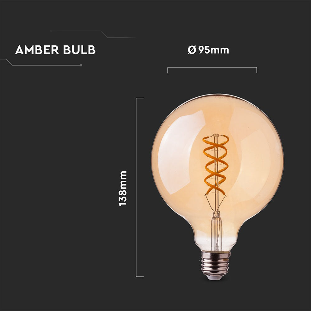 5W G95 Żarówka LED Filament Globe / Barwa:2200K / Klosz: Bursztynowy / Trzonek: E27