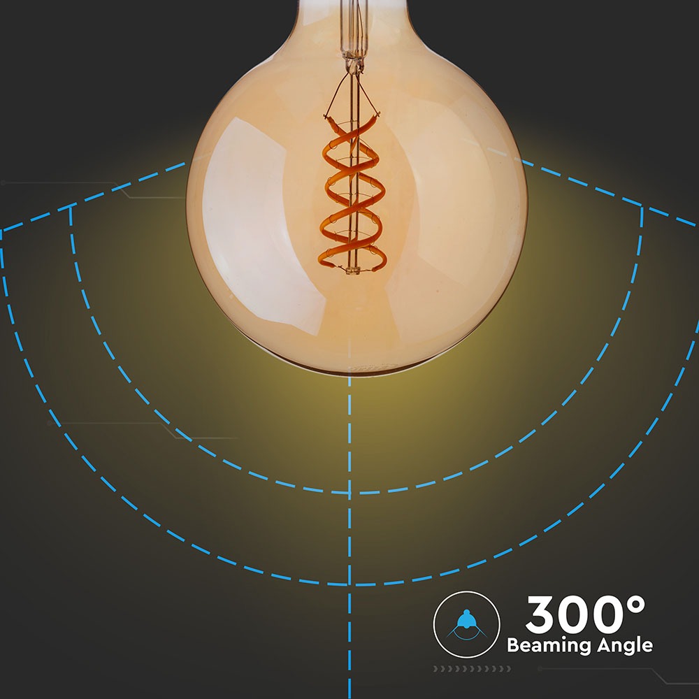 5W G95 Żarówka LED Filament Globe / Barwa:2200K / Klosz: Bursztynowy / Trzonek: E27