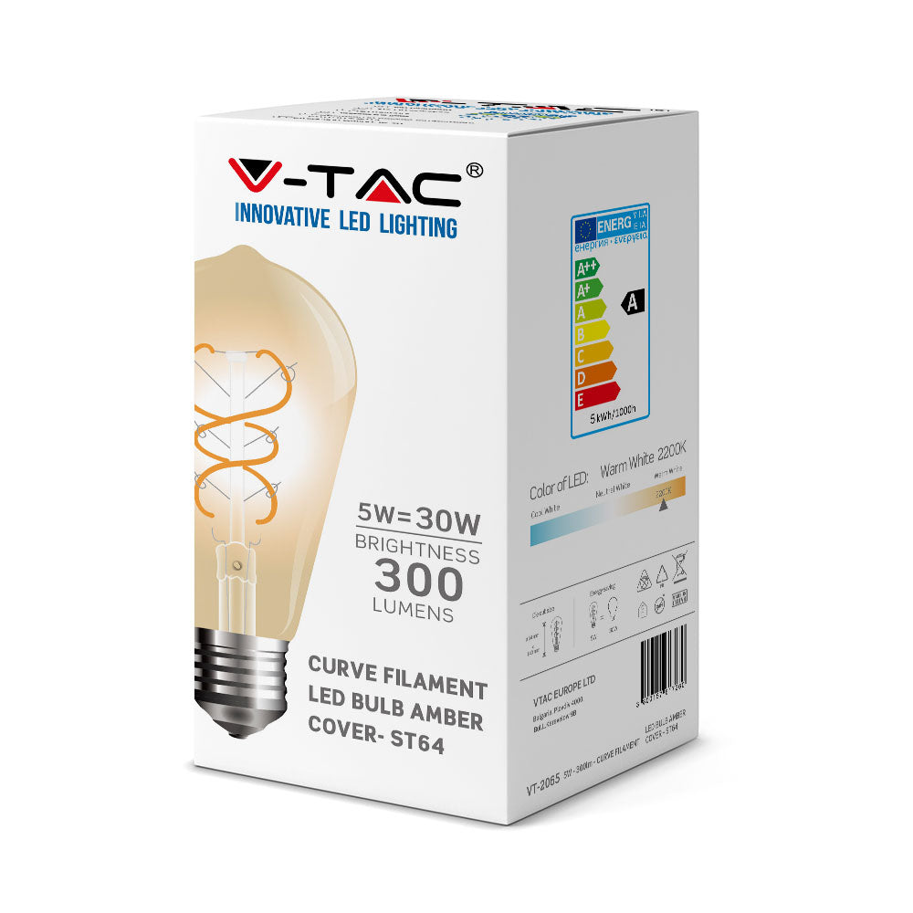 5W ST64 Żarówka LED Filament / Barwa:2200K / Klosz: Bursztynowy / Trzonek: E27