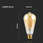 5W ST64 Żarówka LED Filament-Deko / Barwa:2200K / Klosz: Bursztynowy / Trzonek: E27