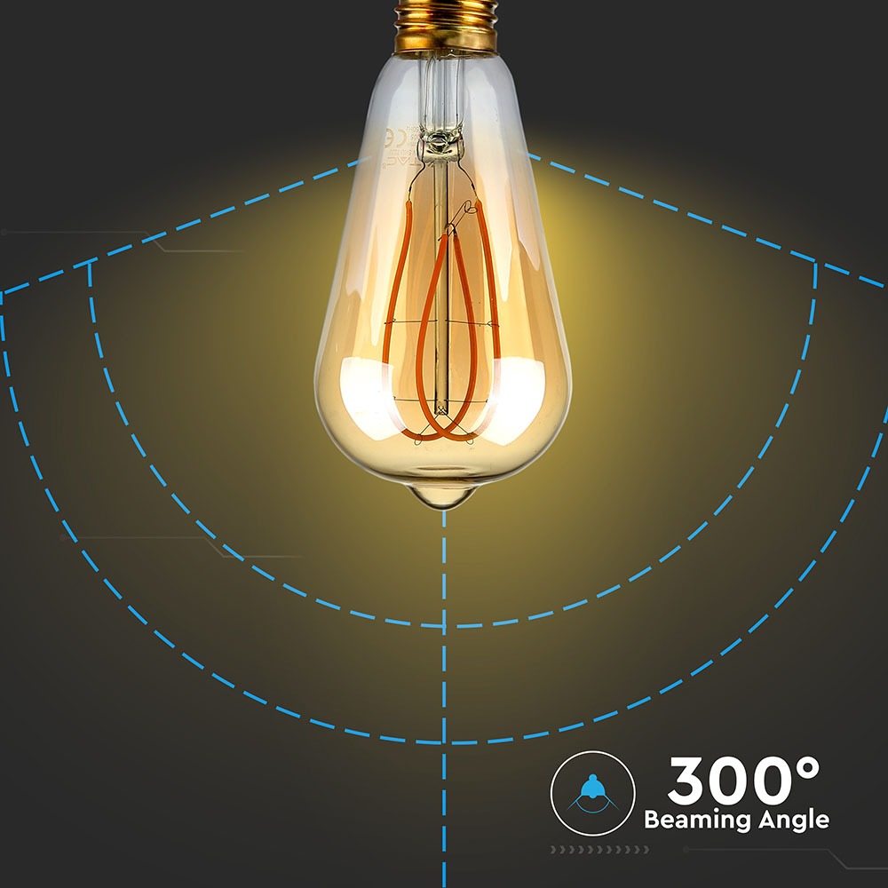 5W ST64 Żarówka LED Filament-Deko / Barwa:2200K / Klosz: Bursztynowy / Trzonek: E27