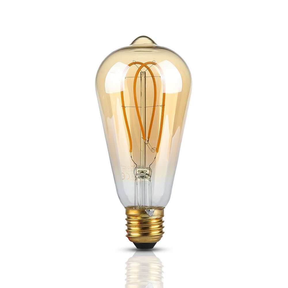 5W ST64 Żarówka LED Filament-Deko / Barwa:2200K / Klosz: Bursztynowy / Trzonek: E27