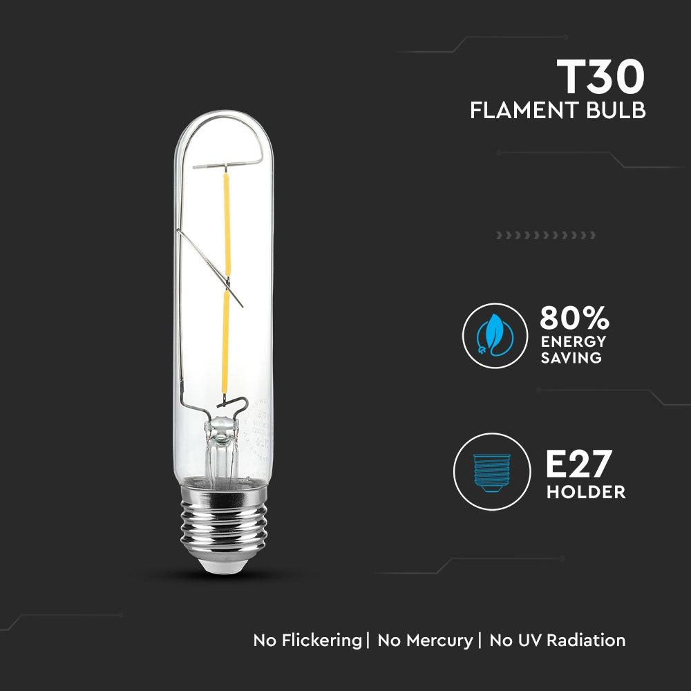 2W T30 Żarówka LED Filament / klosz: Transparentny / Barwa:2700K / Trzonek:E27
