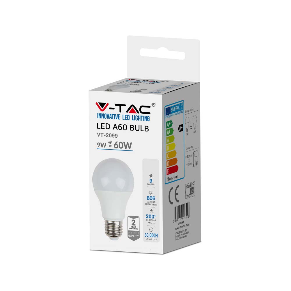 9W A60 Żarówka LED / Barwa:6400K / Trzonek:E27