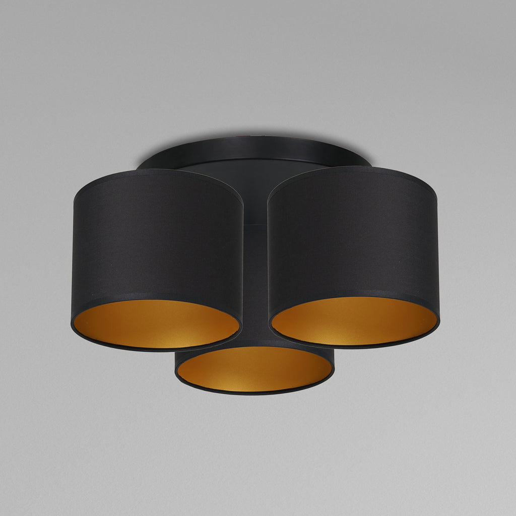 plafon Arden black, cylinder shade black/gold 3xE27
