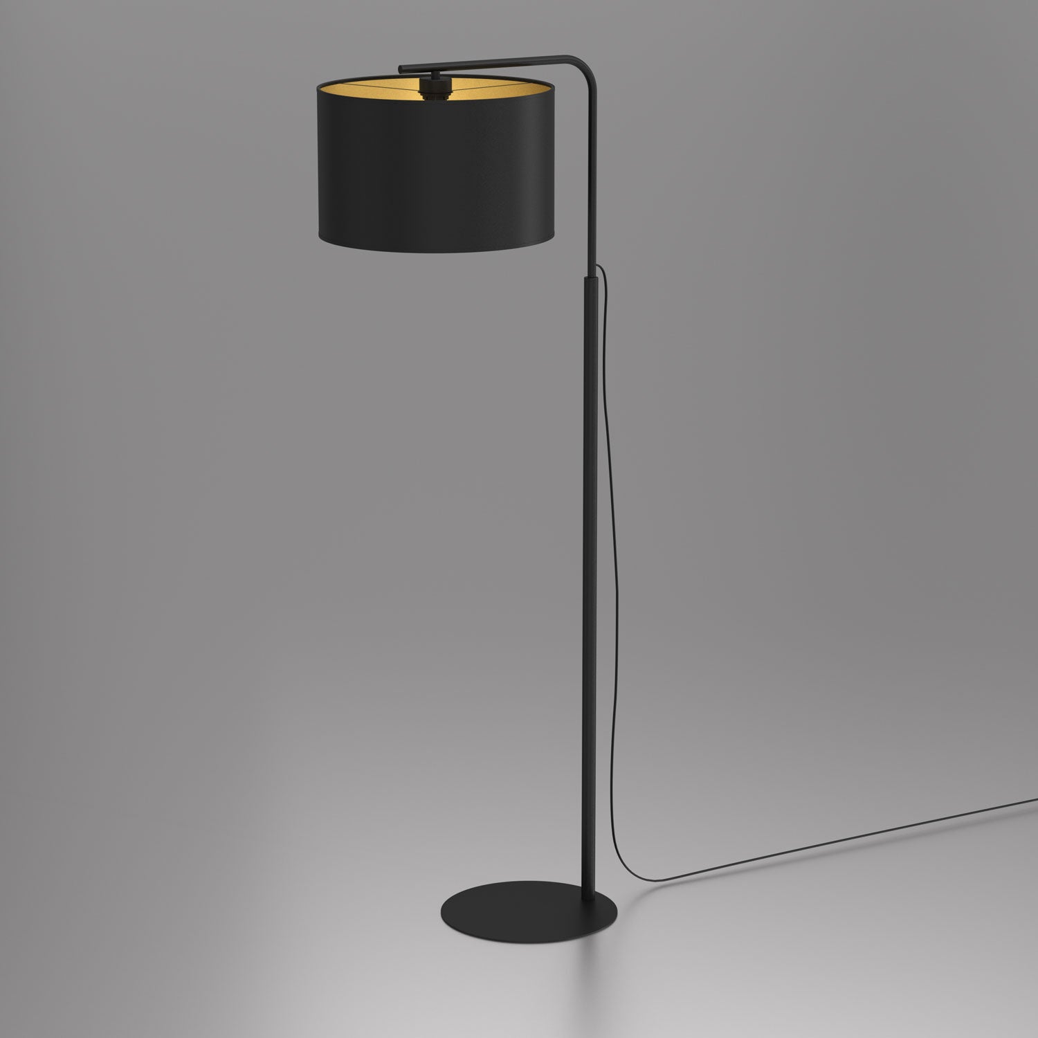 lampa podł. Arden ramię, black, cylinder shade dia 400, h 250 black/gold 1xE27