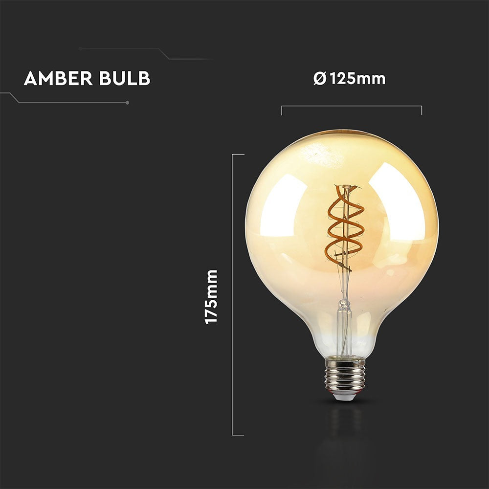 6W G125 Żarówka LED Filament 2xSpieral / Klosz Bursztynowy / Barwa:2200K / Trzonek:E27