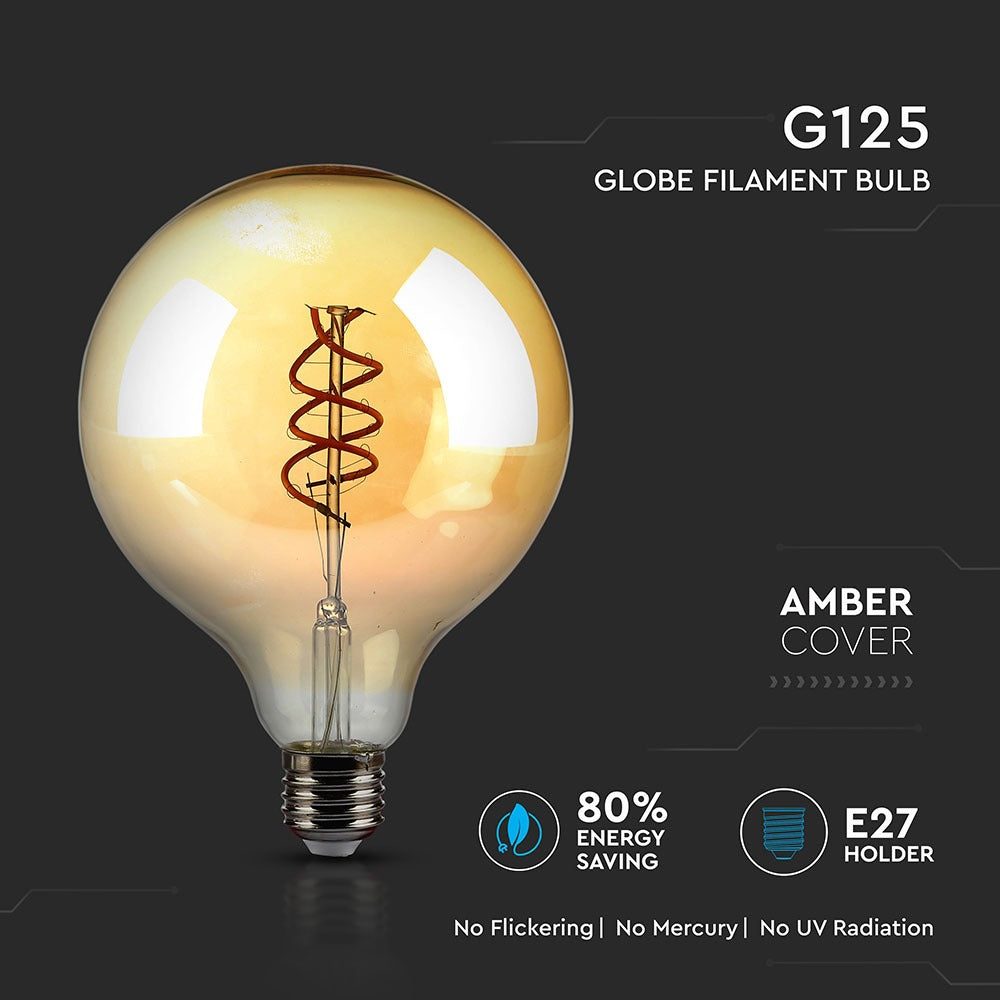 6W G125 Żarówka LED Filament 2xSpieral / Klosz Bursztynowy / Barwa:2200K / Trzonek:E27