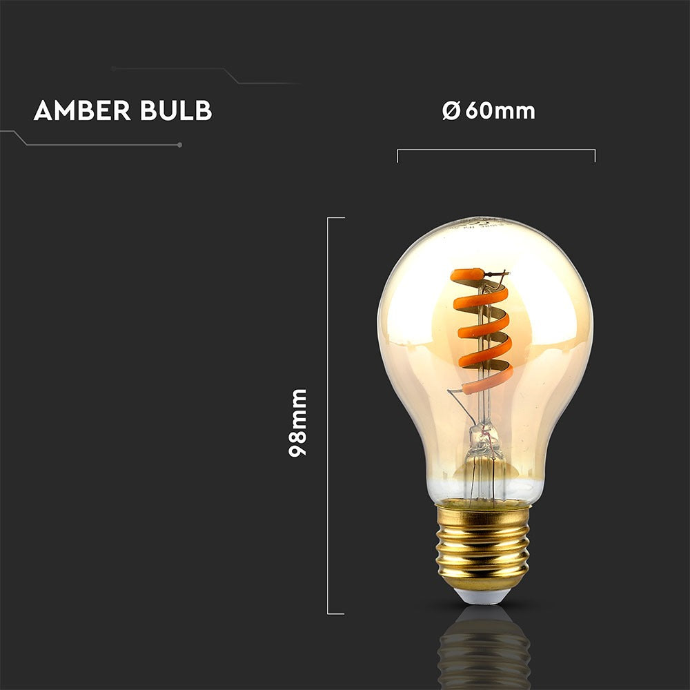4W Żarówka LED Filament - Spiralna / Klosz: Bursztynowy / Trzonek:E27 / Barwa:2200K