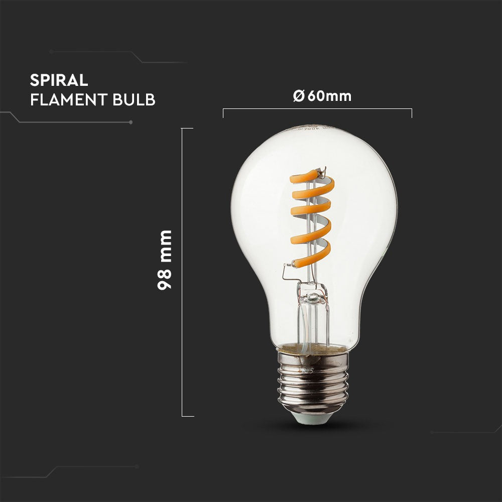 4W Żarówka LED Filament - Spiralna / Klosz: Transparentny /Trzonek:E27 / Barwa:2700K