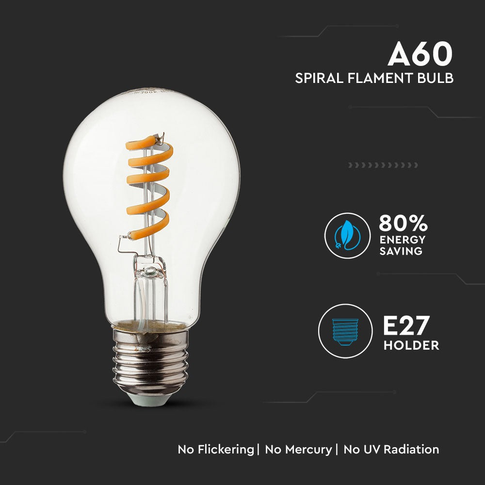 4W Żarówka LED Filament - Spiralna / Klosz: Transparentny /Trzonek:E27 / Barwa:2700K