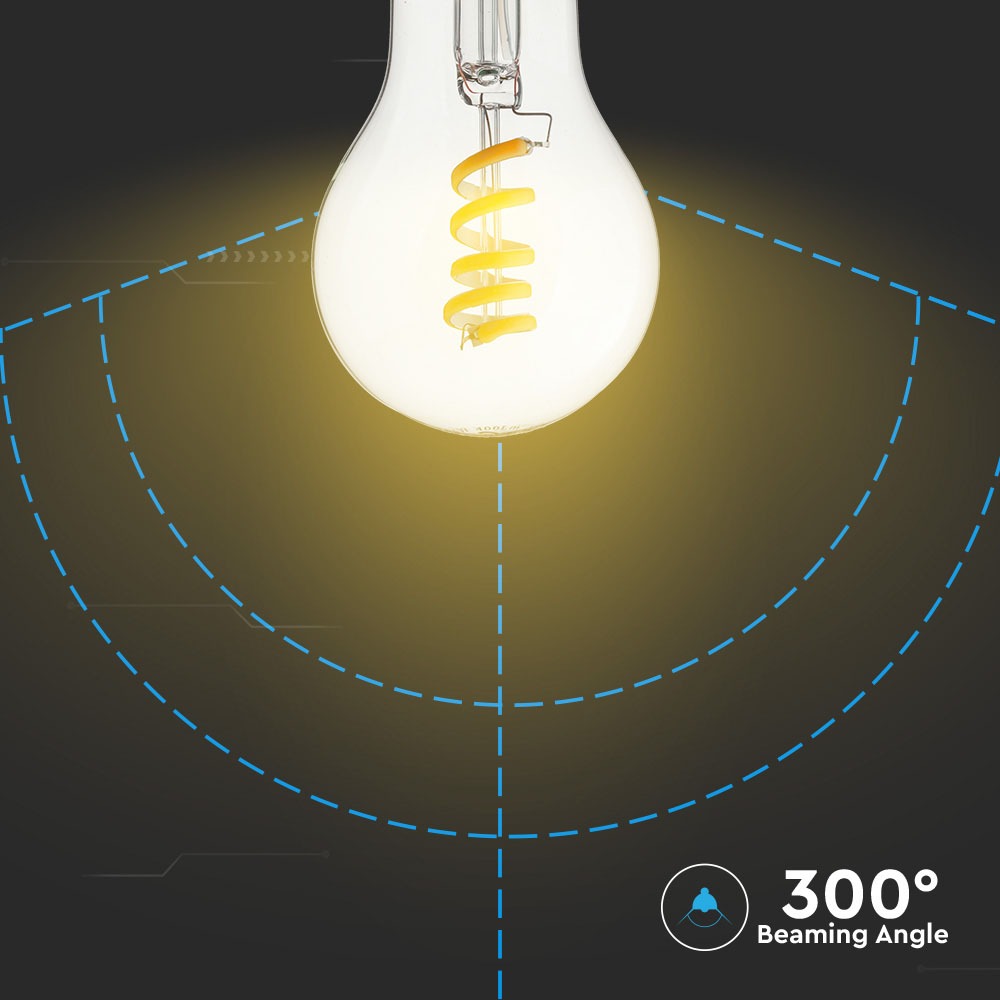 4W Żarówka LED Filament - Spiralna / Klosz: Transparentny /Trzonek:E27 / Barwa:2700K