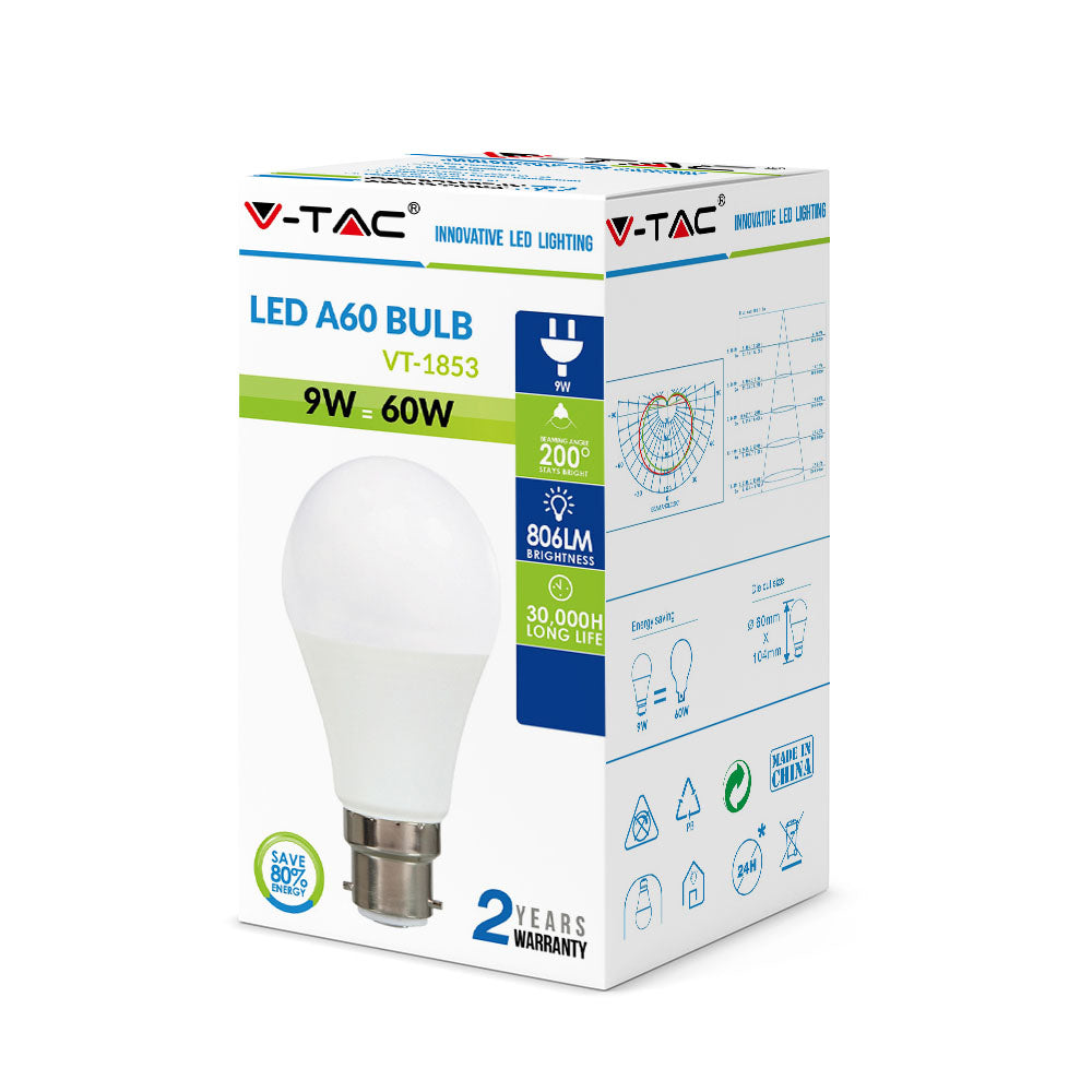 9W A60 Żarówka LED / Barwa:6400K / Trzonek:B22
