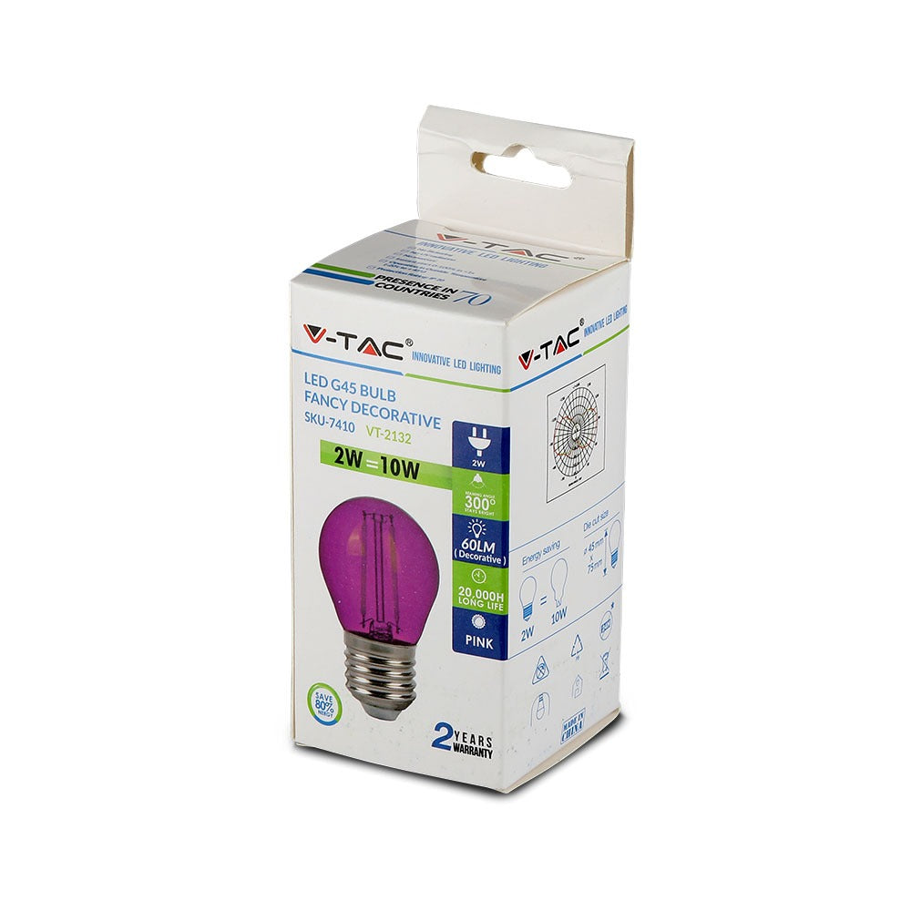 2W G45 Żarówka LED Filament / Różowy / Trzonek:E27
