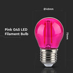 2W G45 Żarówka LED Filament / Różowy / Trzonek:E27