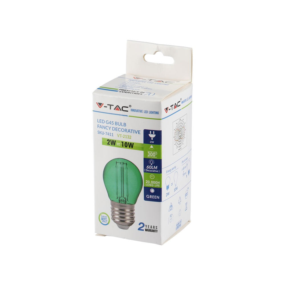 2W G45 Żarówka LED Filament / Zielony / Trzonek:E27