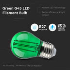 2W G45 Żarówka LED Filament / Zielony / Trzonek:E27