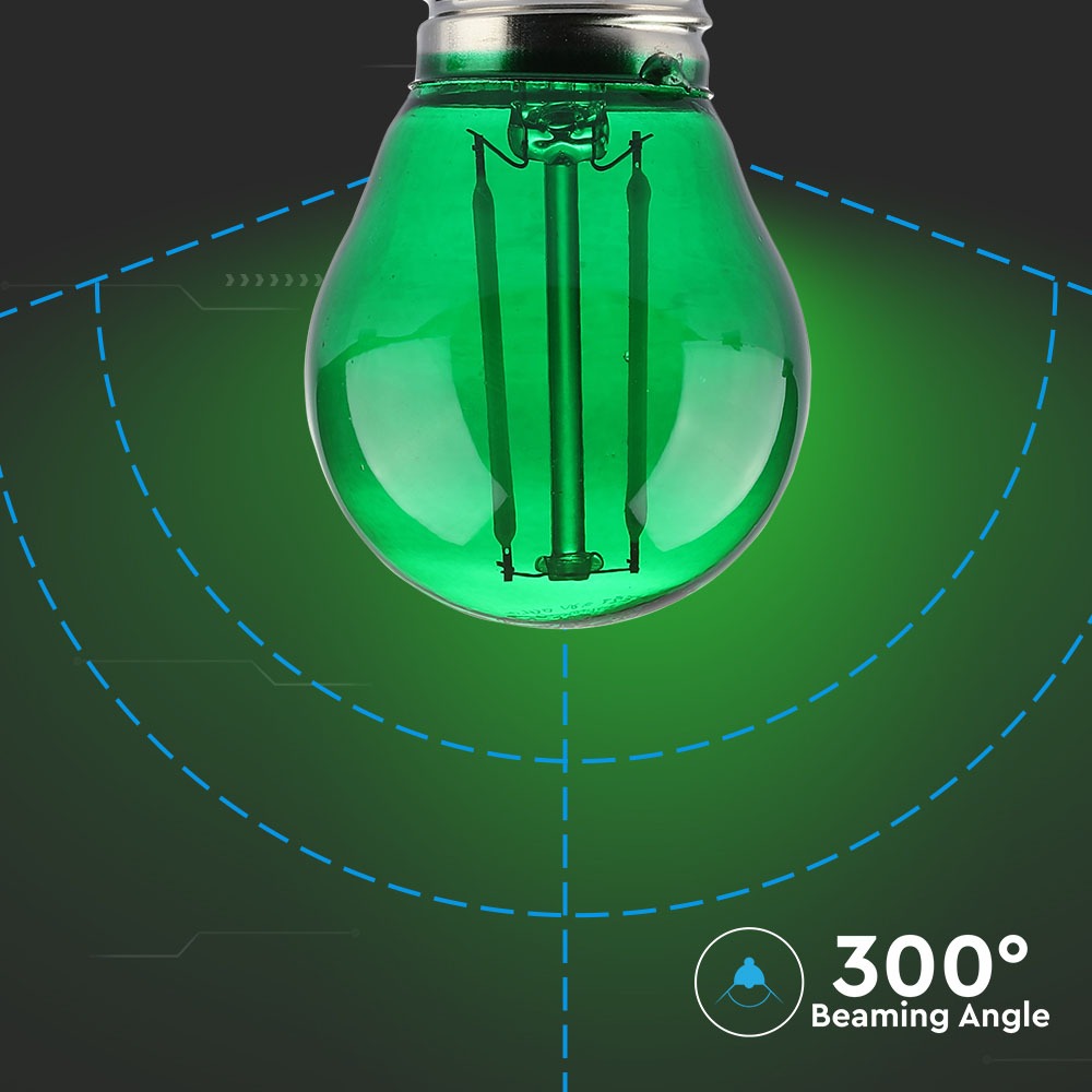 2W G45 Żarówka LED Filament / Zielony / Trzonek:E27