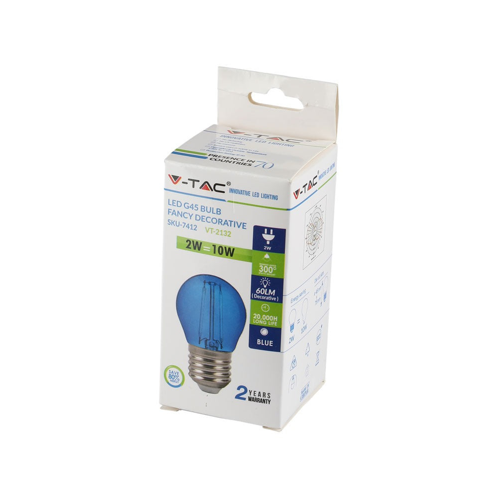 2W G45 Żarówka LED Filament / Niebieski / Trzonek:E27