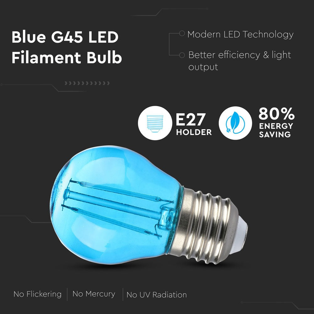 2W G45 Żarówka LED Filament / Niebieski / Trzonek:E27