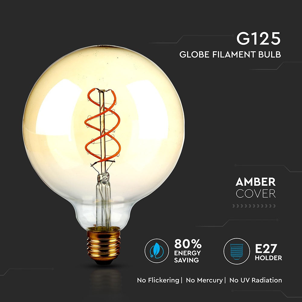 5W Żarówka LED G125 Filament / Barwa:2200K / Klosz Bursztynowy / Trzonek:E27