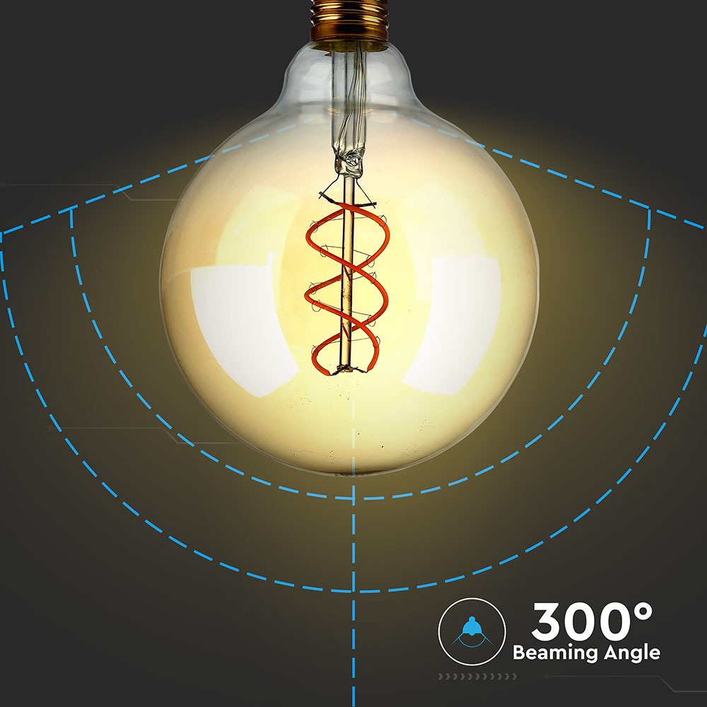 5W Żarówka LED G125 Filament / Barwa:2200K / Klosz Bursztynowy / Trzonek:E27