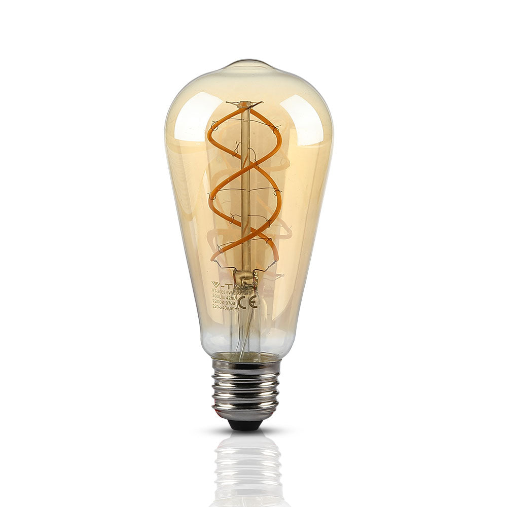 5W ST64 Żarówka LED Filament / Barwa:2200K / Klosz Bursztynowy / Ściemniana / Trzonek:E27