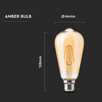 4W Żarówka LED Filament ST64/ Klosz Bursztynowy / Barwa:2200K / Ściemniana / Trzonek:B22